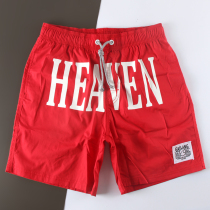 Red Ribbon lined beach pants men quick-drying can go five cents loose swimming trunks water park surf flower shorts
