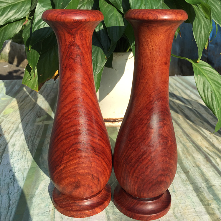 Flower pear wood vase Myanmar red wood table surface drying vase pair of old red material water pollroom collection Swaying Pieces handicraft