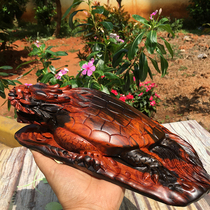 Red Wood Dragon Tortoise Pendulum Pieces of Finance Great Red Acid Branches Wood Carving Living Room Xuanguan Decoration of Toe Yellow Sandalwood Mascot Craft
