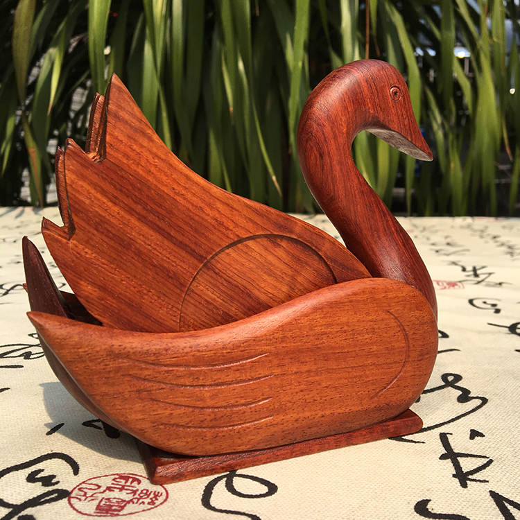 Mahogany swan tea cup mat Myanmar rosewood big fruit Rosewood solid wood tea tray anti-scalding heat insulation mat Tea table ornaments