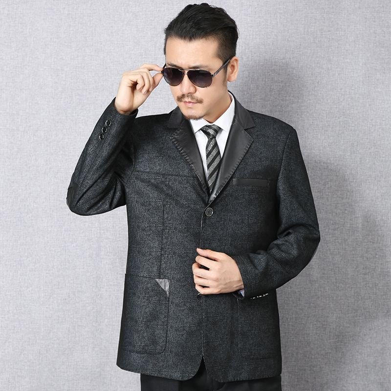 Men 2020 Thu Trung niên nhân Kinh Doanh Và Giải trí Da Suit Coat Với ​​vải Cừu Da Suit