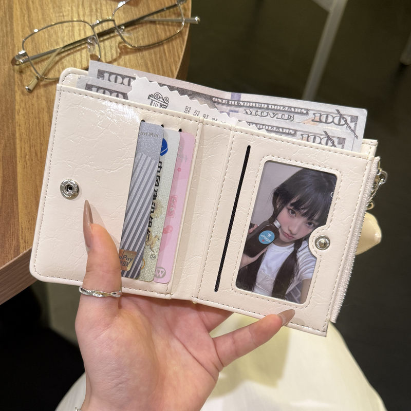 Cute Crackle-Pattern Miu-Style Short Wallet for Women, Ins-Style Korean Multi-Card Slot Card Holder, Portable Large-Capacity Coin Purse