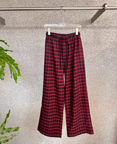 European station ready stock 2024 autumn new ph23 retro drawstring elastic waist contrasting plaid wide-leg casual pants