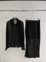 TZ812 Dongdaemun 2024 new autumn fashionable temperament high collar long-sleeved shirt and skirt two-piece set for women