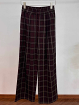 Spot European stationary drawstring plaid casual pants for women in autumn high-waisted loose straight pants slimming floor-length pants