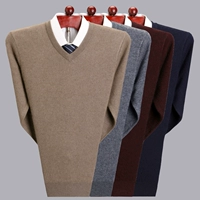 Áo len nam mùa đông cashmere nguyên chất Áo len dày cổ chữ V dành cho nam trung niên thời trang nam