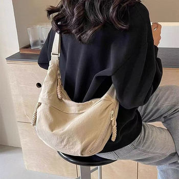 Dumpling bag women's crossbody bag large capacity canvas bag 2025 new style simple versatile shoulder bag student commuter bag