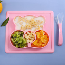 Export baby silicone grid plate Suction cup type drop-proof cute cartoon children eat auxiliary food bowl baby tableware