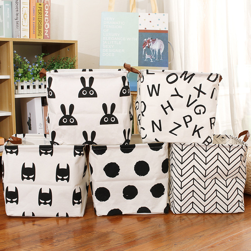 Nordic cotton linen waterproof dirty clothes basket cartoon foldable storage basket dormitory underwear box toy storage box ins style