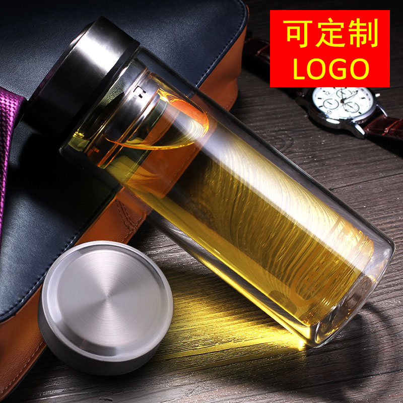 Double glass cup office cup water cup custom promotional gift tea cup advertising cup custom engraving word printing logo