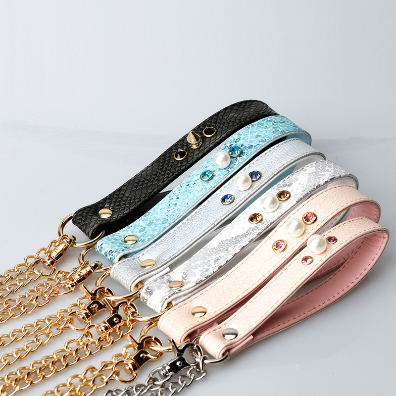 Subculture Punk Collar Accessories Rope Choker Same Color Traction Rope Handmade with Diamonds and Pearls