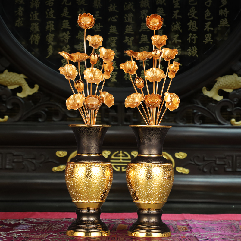 Gilt Pure Copper Vase for Offering to Buddha, Guanyin Offering Vase, Household God of Wealth Statue, Lotus Vase for Offering Flowers in Front of Buddha, Buddhist Hall Decoration