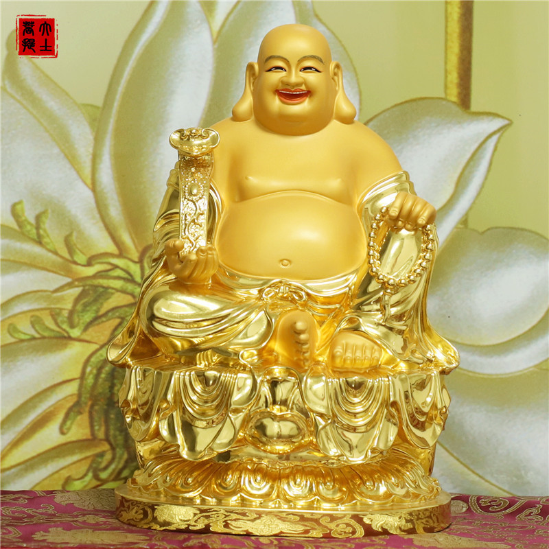 Taiwanese Gilt Pure Copper Maitreya Buddha, Laughing Buddha with a Big Belly, Home Worship Maitreya Buddha Statue, Wealth-Attracting Ornament Taiwanese Gilt Pure Copper Maitreya Buddha, Laughing Buddha with a Big Belly, Home Worship Maitreya Buddha Statue, Wealth-Attracting Ornament