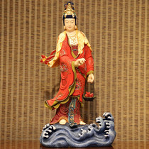 Taiwan whole wood fragrant camphor wood handmade wood carving Guanyin Buddha statue home offering Guanyin statue Guanyin Bodhisattva ornament