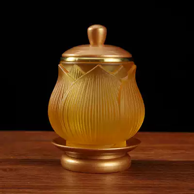 Taiwan glass supply cup Pure copper water supply cup for Buddha cup Household water purification cup for Buddha water cup Lotus holy water cup decoration
