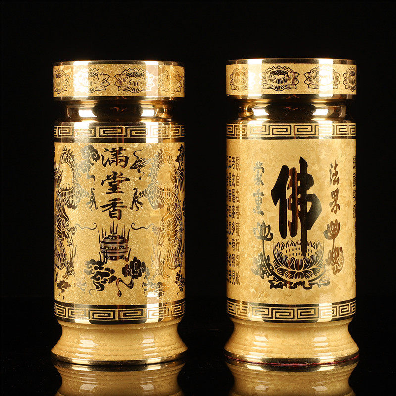 Pure copper zhao cai into the treasure incense tube double dragon tu li incense stick incense stick incense stick home Buddhist hall incense barrel reclining incense vase ornament