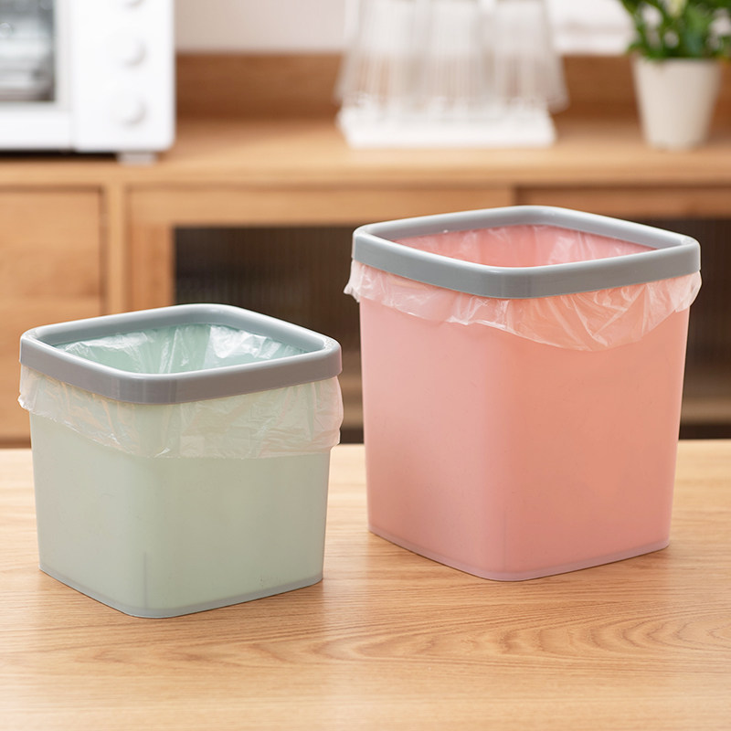 Desktop Trash Can home Living room Bedroom Bedroom bedside Plastic trumpet No cover creative table with wastebasket on the table.