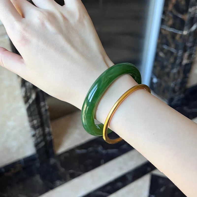 Xinjiang Hotan Jade Bracelet for Women, Spinach Green Jade Bracelet, Women's Jade Bracelet, Jewelry, Jade Bracelet