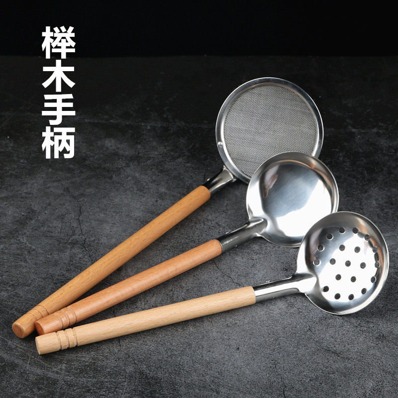 日式拉面勺小火锅勺汤勺漏勺不锈钢木柄勺竹节柄勺,高级料理店同款餐具,厨艺升级必备神器!🔥🍲-汤勺-淘宝百科网