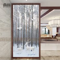 New Chinese style simple art glass partition wall living room frosted light transparent screen decoration porch background wall deer