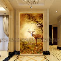 European modern art glass porch TV background shoe cabinet living room screen partition deep carving craft forest Elk