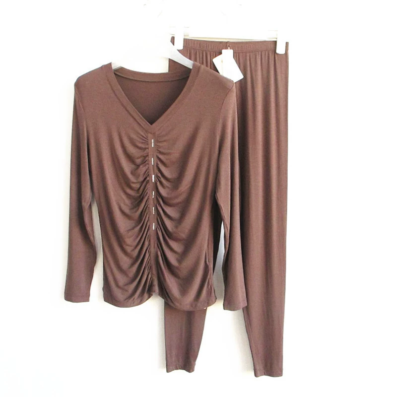 Bộ đếm hàng loạt châu Âu xác thực nếp gấp sequined mỏng phù hợp với mùa thu quần áo dài quần dài của phụ nữ bộ đồ lót giữ nhiệt mùa đông OC80015 - Phù hợp với nóng lên