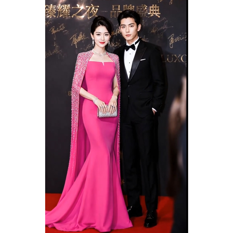 Pink Evening Dress for High-End Luxury Events, Heavy Beading, Annual Meeting Host, Formal Occasions, Performance, Talent Show Pink Evening Dress for High-End Luxury Events, Heavy Beading, Annual Meeting Host, Formal Occasions, Performance, Talent Show