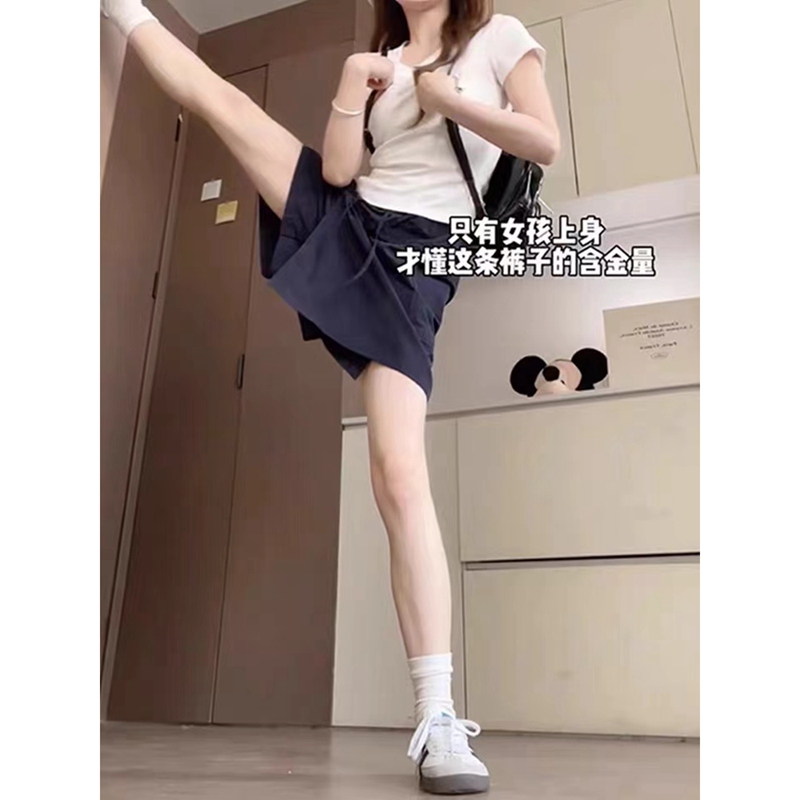 Plus Size 150kg Yamamoto Workwear Skirt Pants for Women, Summer Thin Style, Fat-Friendly, Tummy-Concealing, Slimming A-Line Navy Blue Five-Point Shorts