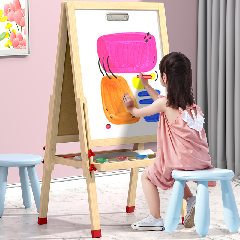 Children's drawing board Home Magnetic double-sided teaching Small chalkboard bracket-painted graffiti drawing can rub and write whiteboard-Taobao