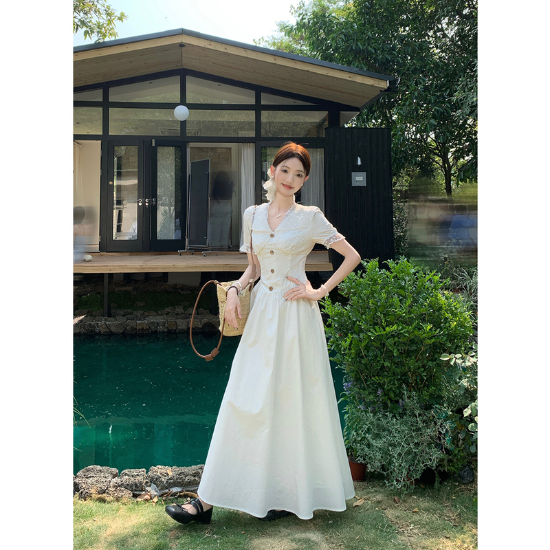 Tall Women's 2026 Extended-Length, Very Pretty Dress That Reaches the Ankles, French-Style Summer High-End Feel, Slightly Plump, Waist-Cinching Long Dress for Women