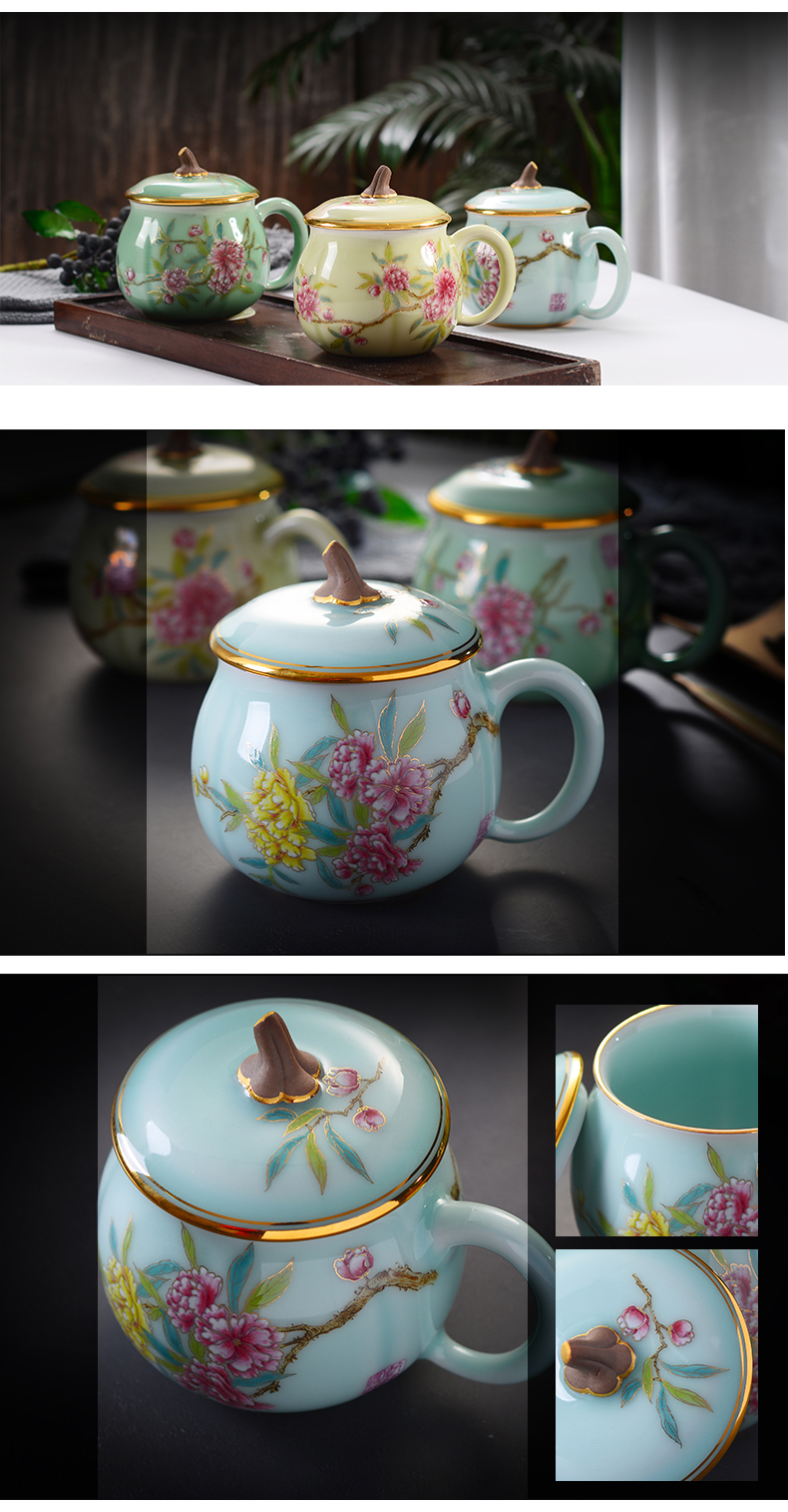 Red xin made ceramic cups with cover filter glass goldfish mark cup of jingdezhen shadow celadon cup of office