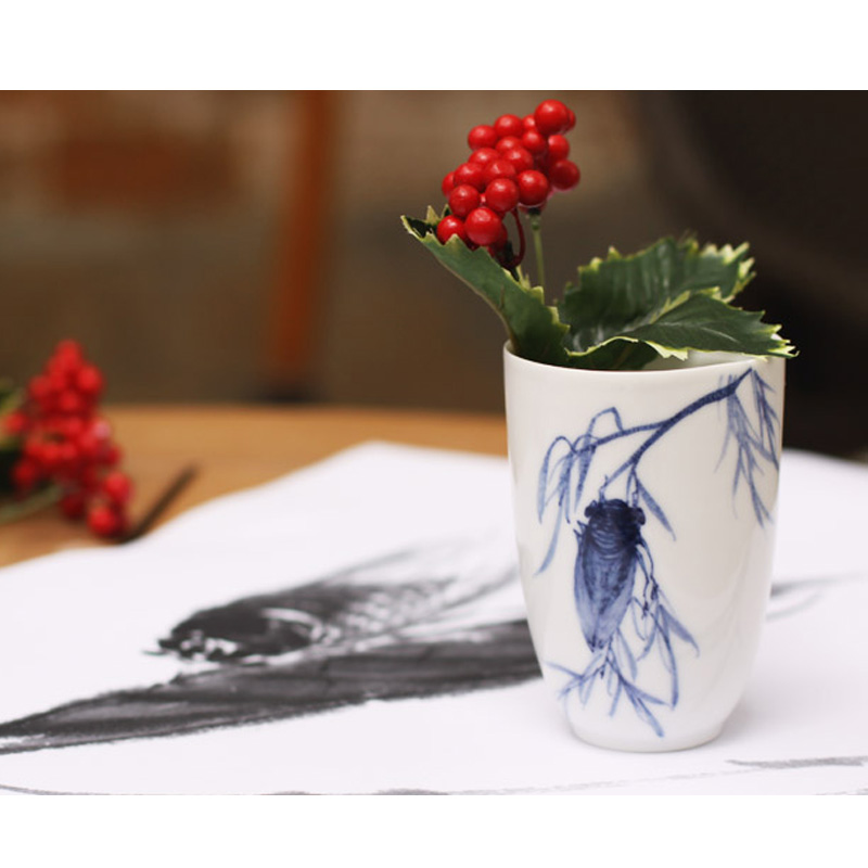 Red xin hand pull embryo blue - and - white porcelain cup hand - made porcelain to zen cup under the single CPU master cup jingdezhen glaze color