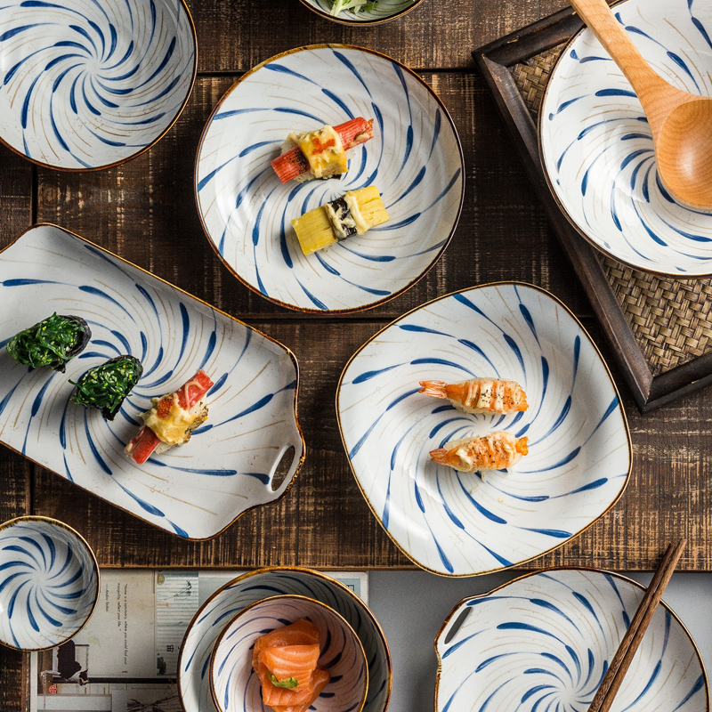 Retro plate set household tableware combination bowl plate square plate fish plate large plate with vegetables ceramics