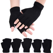 1Pair Black Half Finger Fingerless Gloves For Women And Men