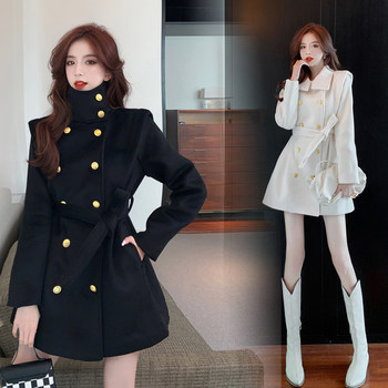 Double-breasted woolen coat and thickened cotton coat