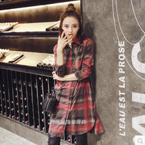 Retro European station 2021 spring and summer new long plaid shirt personality single breasted shirt 30278