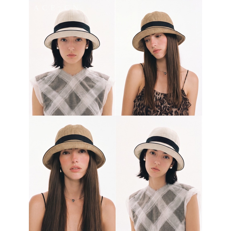 Ace7Cn Japanese Niche Handmade Imitation Linen Knight Brimmed Bucket Hat, Lightweight Large Brimmed Basin Hat with Foldable Brim