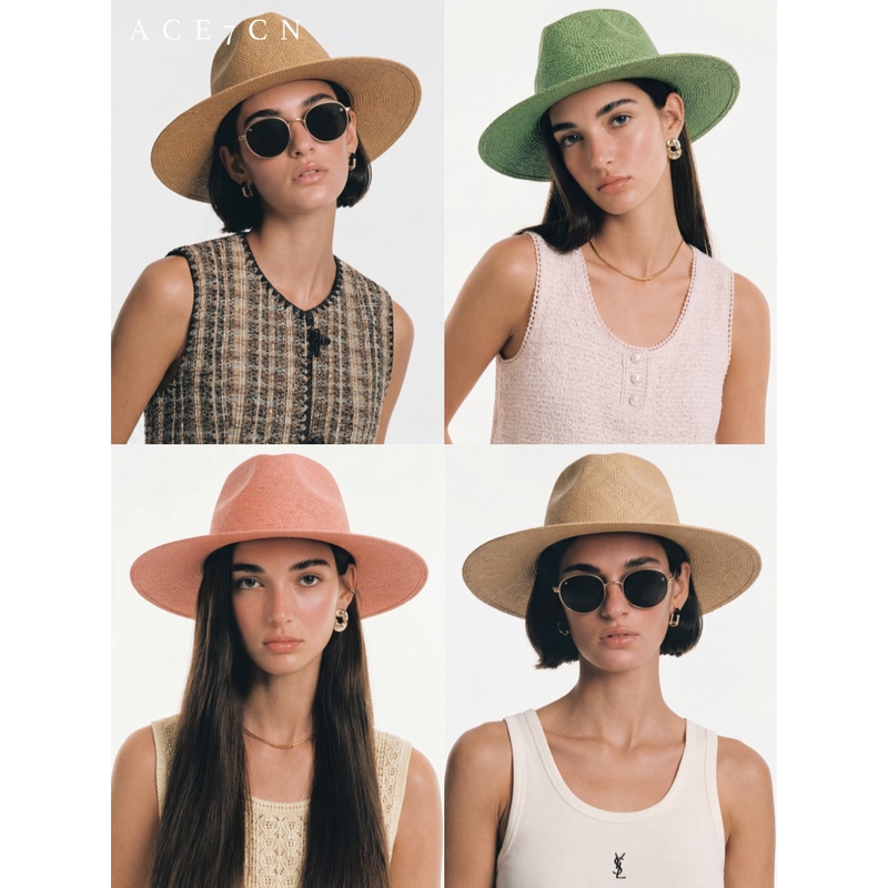 Ace7Cn Nordic Handmade Natural Straw Jazz Hat, Custom Dyed Straw Hat for Travel and Vacation, Sun Protection Hat