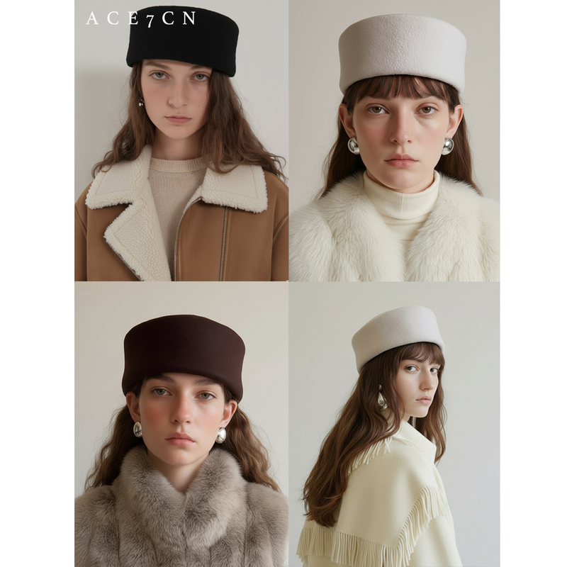 Ace7Cn Pillbox Hat 100% Wool Large British Retro Pillbox Hat Brimless Dome Top Hat