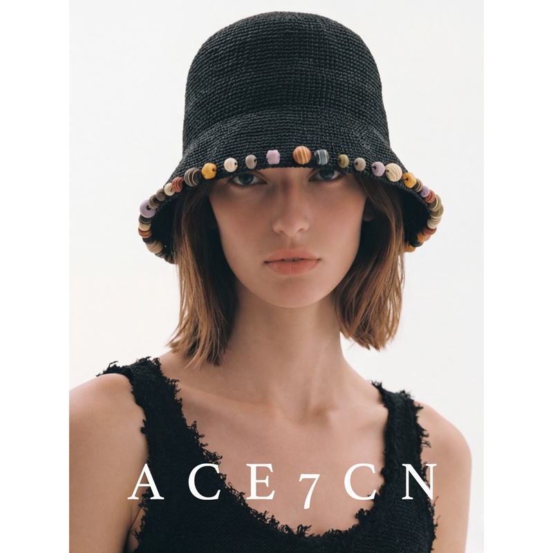 Ace7Cn Southern French Midsummer Handmade Colorful Stone-Trimmed Fisherman Hat, Forest Style Bucket Hat, Travel Style Hat Ace7Cn Southern French Midsummer Handmade Colorful Stone-Trimmed Fisherman Hat, Forest Style Bucket Hat, Travel Style Hat