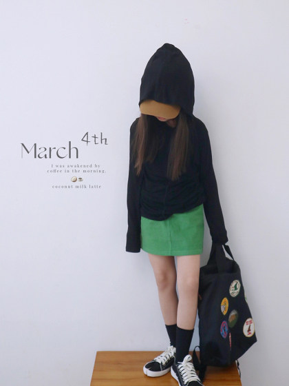 H AND E女童半身裙子母女装2024夏新款休闲纯色亲子裙草绿色短裙