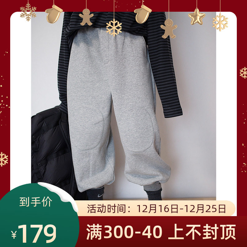 H AND E original children's clothing girl grey plus suede pants 2023 autumn winter new loose close-up sports pants-Taobao