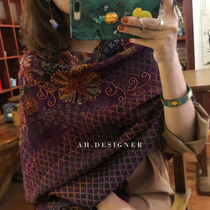 No one will refuse dry rose red shawl high-end wool scarf light luxury ethnic style handmade nail bead shawl