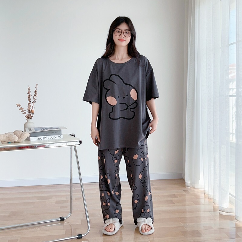 Fat mm 1.0-150kg Plus Size Pajamas Set for Women Summer Short-Sleeved Pants Casual Cartoon Comfortable Loose Home Clothes