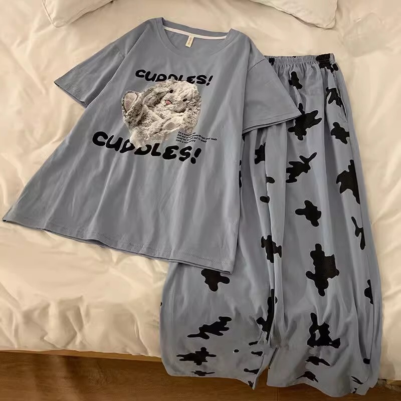 Plus Size 150kg Cartoon Pajamas for Women, Loose, Comfortable, Casual Home Wear, Short-Sleeved, Long Pants, Can Be Worn Outside 240 Plus Size 150kg Cartoon Pajamas for Women, Loose, Comfortable, Casual Home Wear, Short-Sleeved, Long Pants, Can Be Worn Outside 240