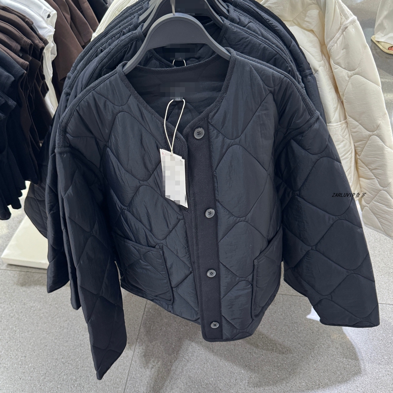 Zarluvip Charo Autumn and Winter New Thin Cotton Coat with Round Neck and Pocket Decoration Women's Clothing 8372279