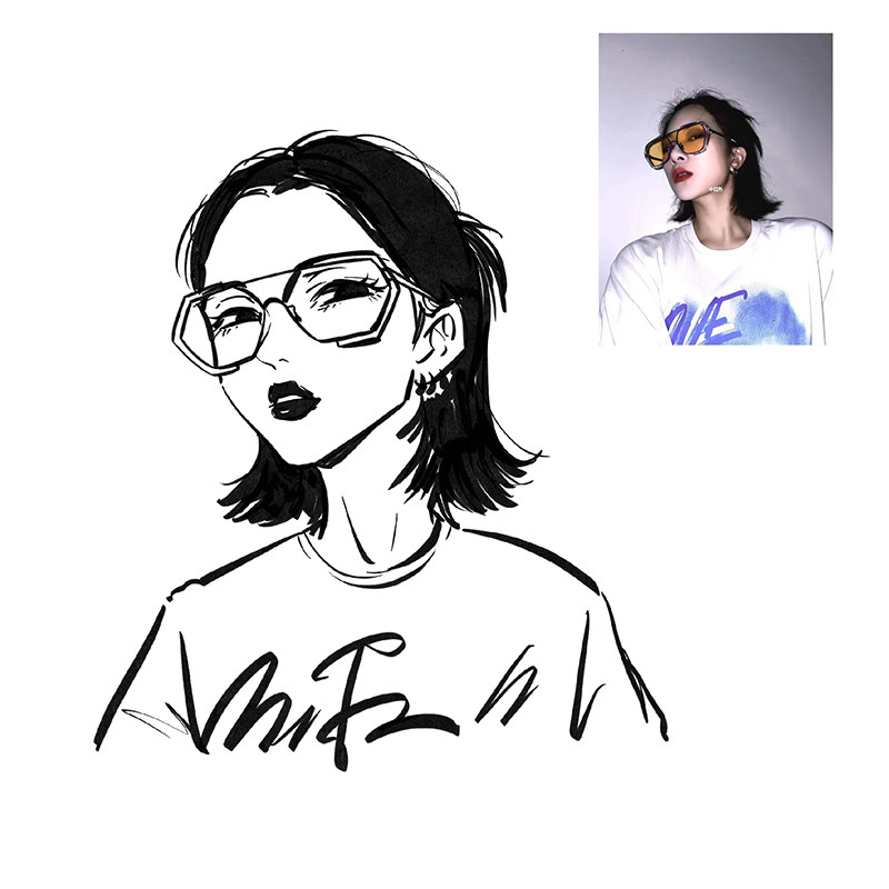 Hand-painted image custom artist about black and white cool head portrait couple live-person photo cartoon design