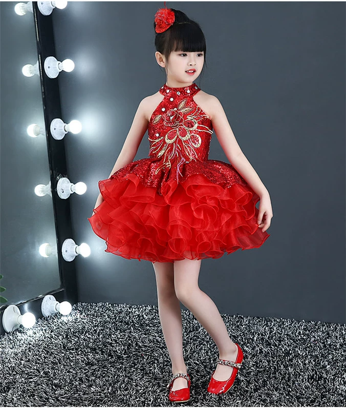 Ngày tết trẻ em pettiskirt trình diễn trang phục sequin cô gái công chúa váy khiêu vũ quần áo nhảy hiện đại váy trang phục mùa hè