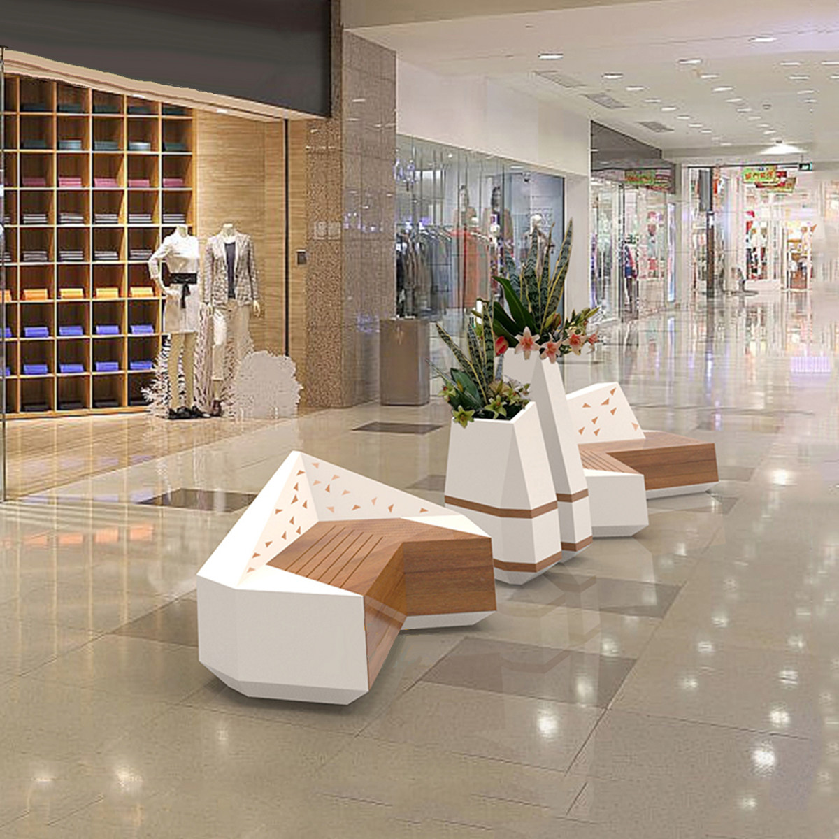 Anti-corrosion wood diamond chair glass fiber leisure shopping mall chair outdoor creative combination flower pot seat Meichen chair customization