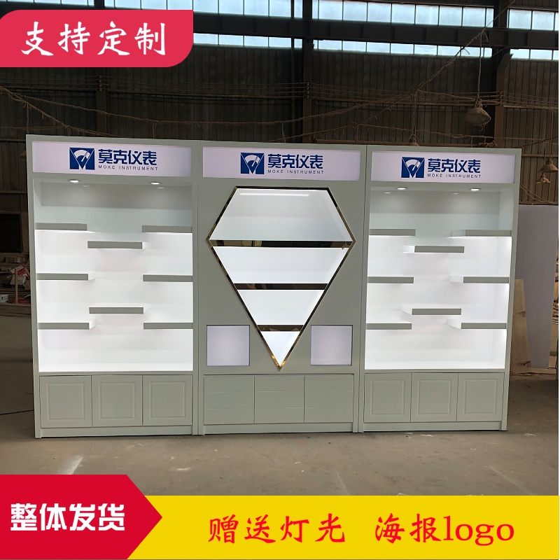 Wooden paint European packaged cosmetics exhibition cabinet beauty skincare products shelf lightbox decoration display counter